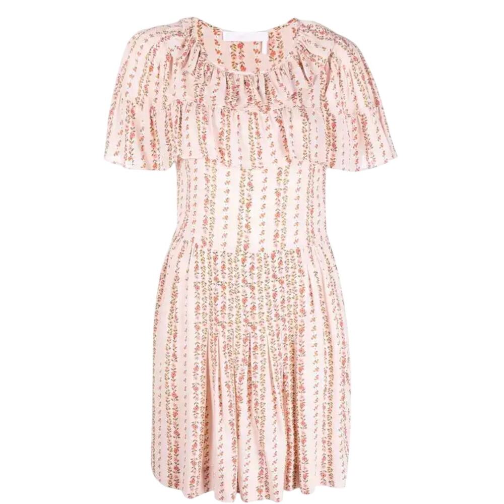 SeebyChloe Josephine Pink Floral Ruffle Trim Mini Dress BNWT Size 38 Medium 6 US